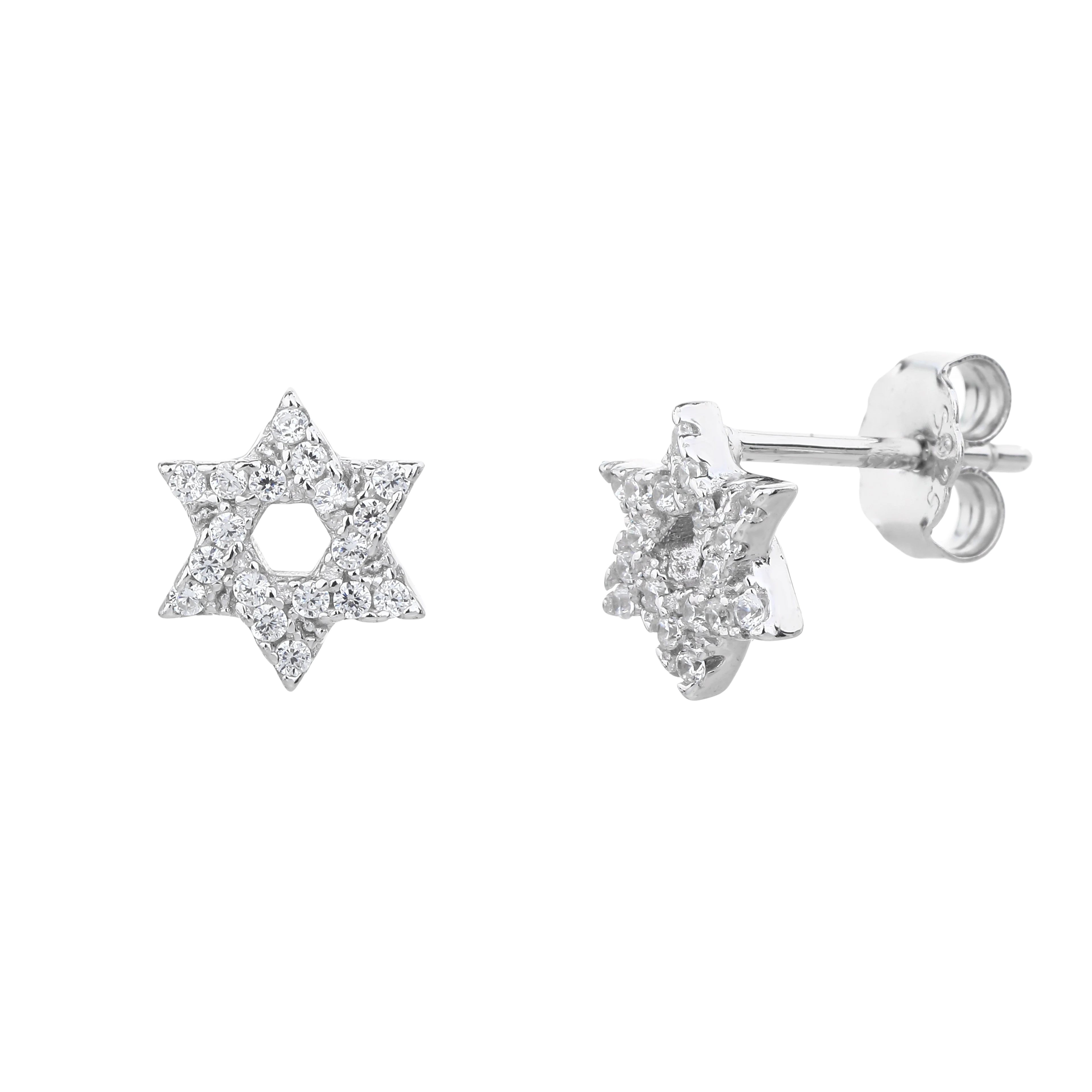 עגילי מגן דוד משובצים, כסף 925 טהור